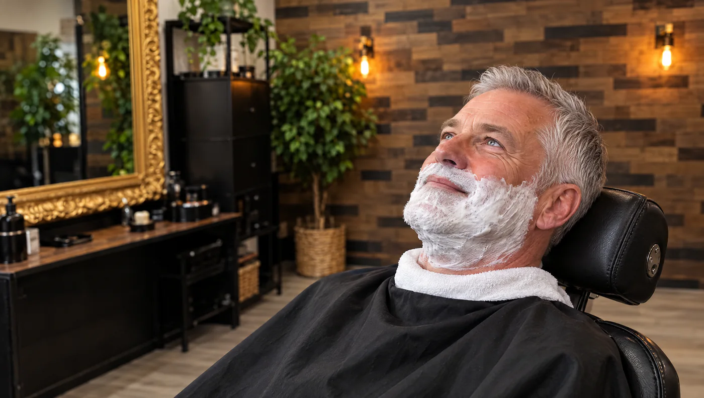 Rasage au coupe-chou au Salon Mickael Roman à Vayres