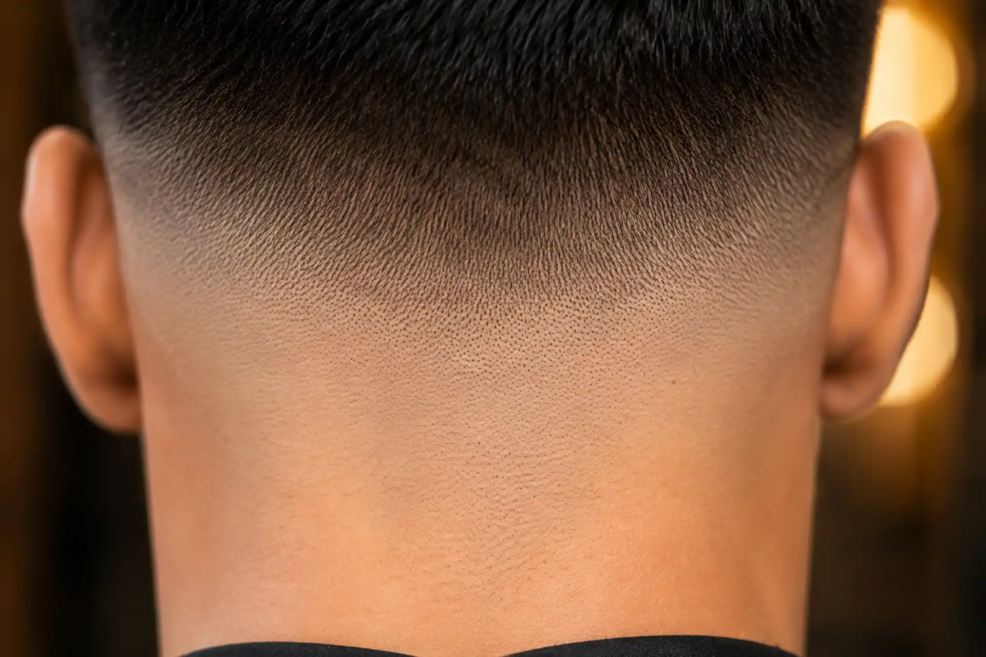 Gros plan sur un skin fade net vu de dos, zone de fondu précise au Salon Mickael Roman