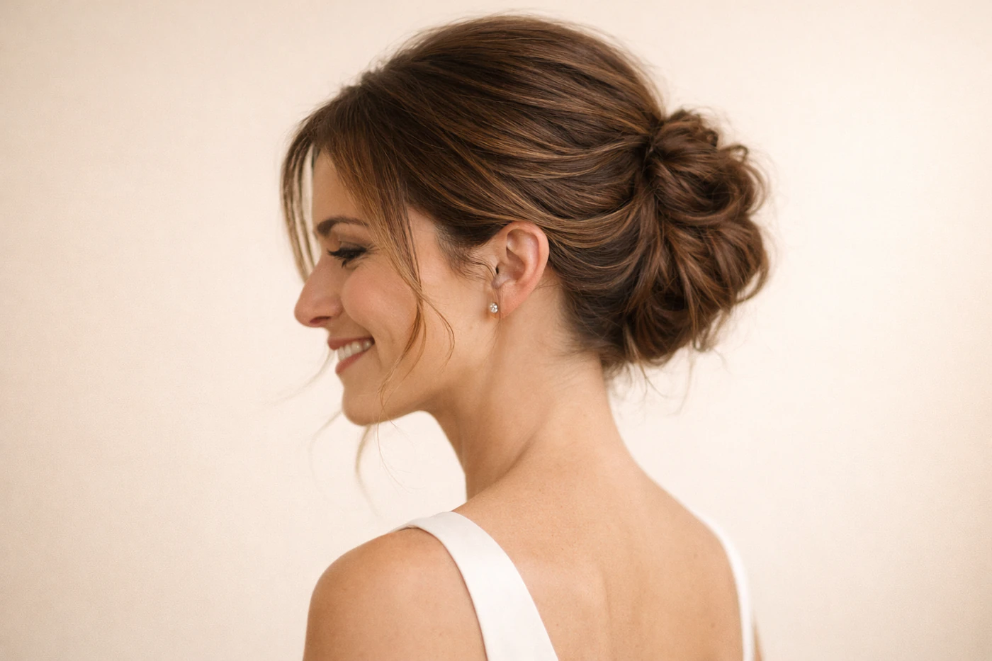 Chignon bas de mariée, coiffure de mariage au Salon Mickael Roman, près de Fargues-Saint-Hilaire
